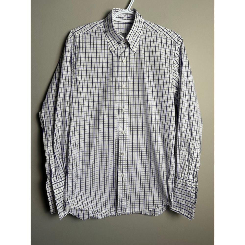 Oriali Firenze Button Down Shirt Purple White Check Italian Luxury Preppy Office